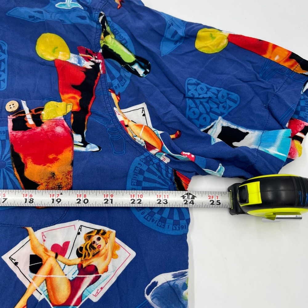 Junction West Mens XXL Casino Pin Up Cocktail Rayon Hawaiian Shirt Blue Retro - Picture 4 of 11